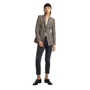 THEORY Power Bexley Plaid Virgin Wool Single Breasted Blazer Jacket Tan Size 0